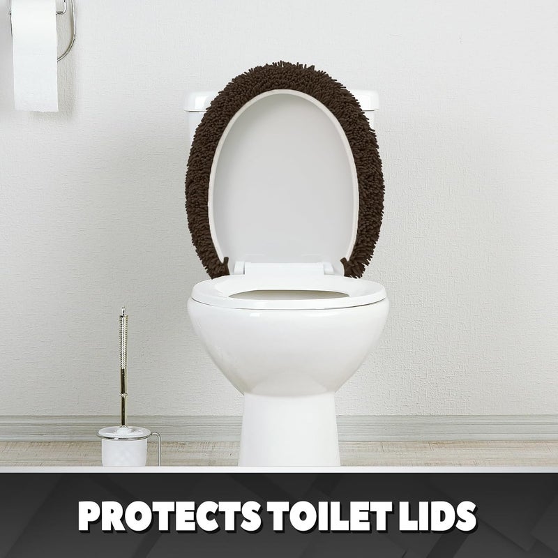 TREETONE Shaggy Chenille Bathroom Toilet Lid Cover, Ultra Soft Plush Seat Covers, Fluffy Absorbent, 19x21 Inches, Standard Toilet Lids for Bathroom Machine Wash & Dry, Chocolate Brown - Image 5
